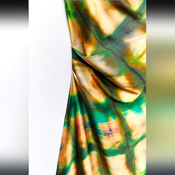 ZARA SATIN COWL NECK GREEN & GOLD SLIP MIDI DRESS SIZE SMALL - Picture 7 of 15